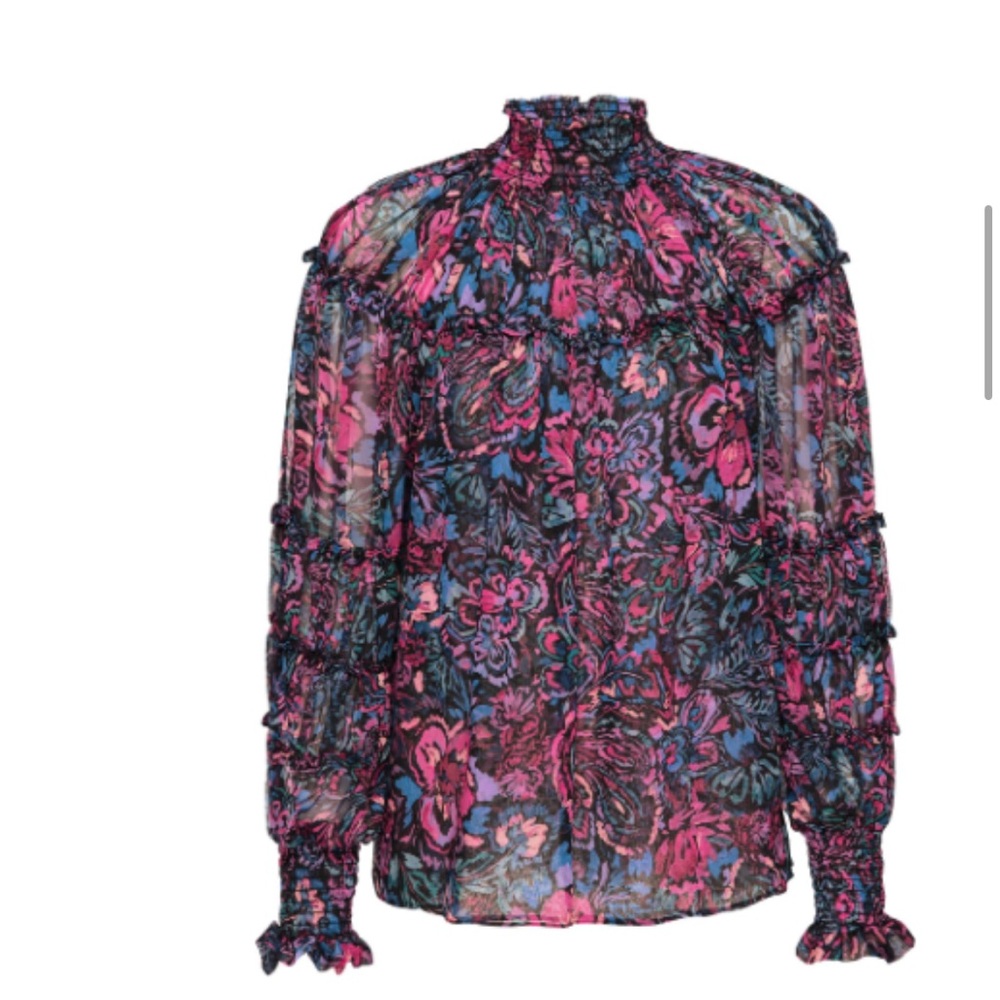 Misa Los Angeles. Floral Ruffle Blouse - Pink and Blue